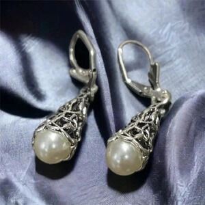 Pearl Tree Silver Earrings